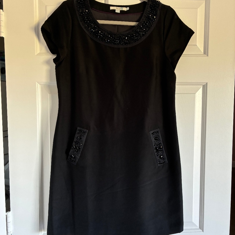 Boden black silk twill beaded mini dress tunic 8 M
